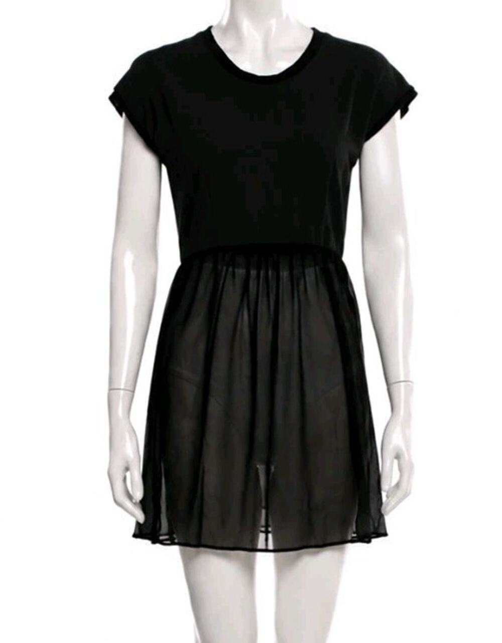Opening Ceremony Black Sheer Chiffon Mini Dress Short Sleeve Babydoll Top xs
